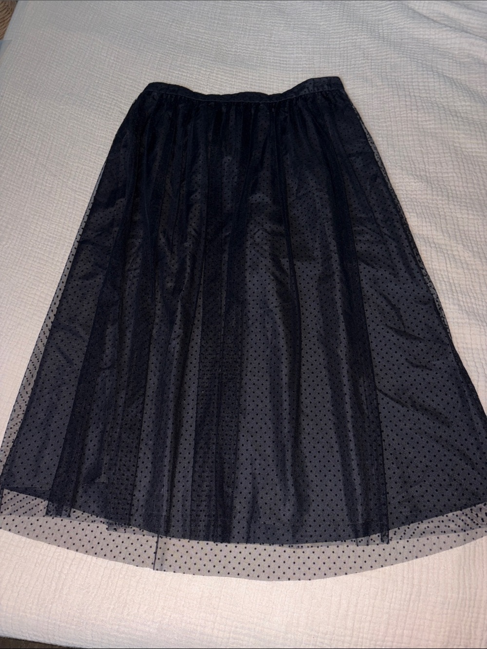 J. Crew Black Polka Dot Tulle A-Line Midi Skirt